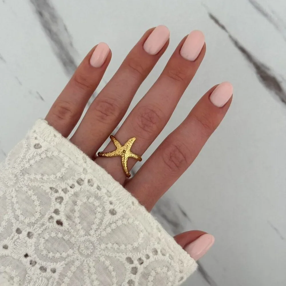 SKU:0080 gold‎ ring gold starfish made of high-quality materials stainless steel